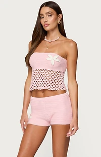 Edikted Tahna Flower Strapless Crochet Top