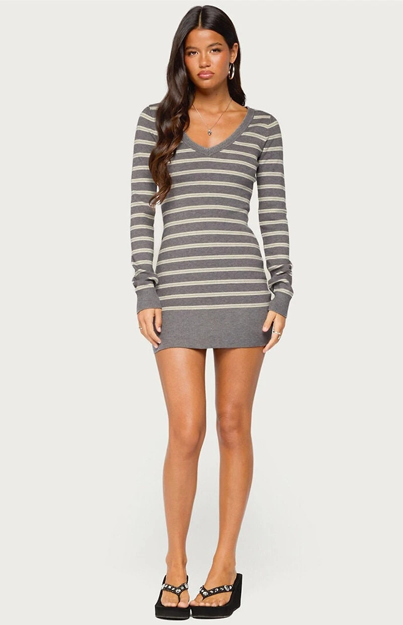 Edikted Kerla Striped Knit Long Sleeve Mini Dress