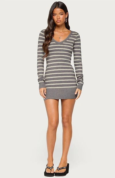 Edikted Kerla Striped Knit Long Sleeve Mini Dress