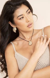 Ettika Crystal Studded Nautilus Shell Earrings