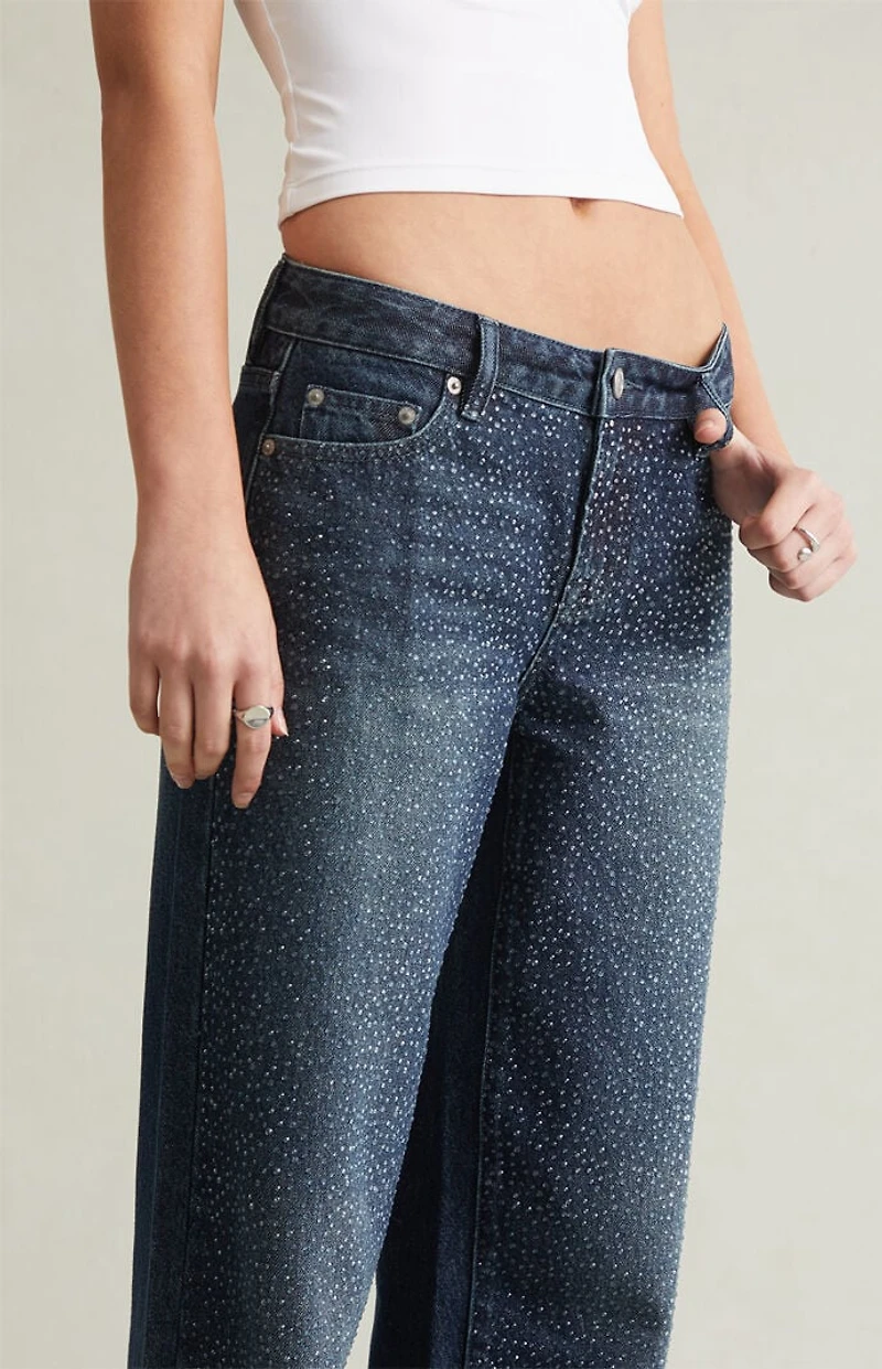 Pacsun Casey Low Rise Baggy Jeans Rhinestone Medium Blue