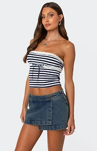 Edikted Striped Eyelet Trim Tube Top