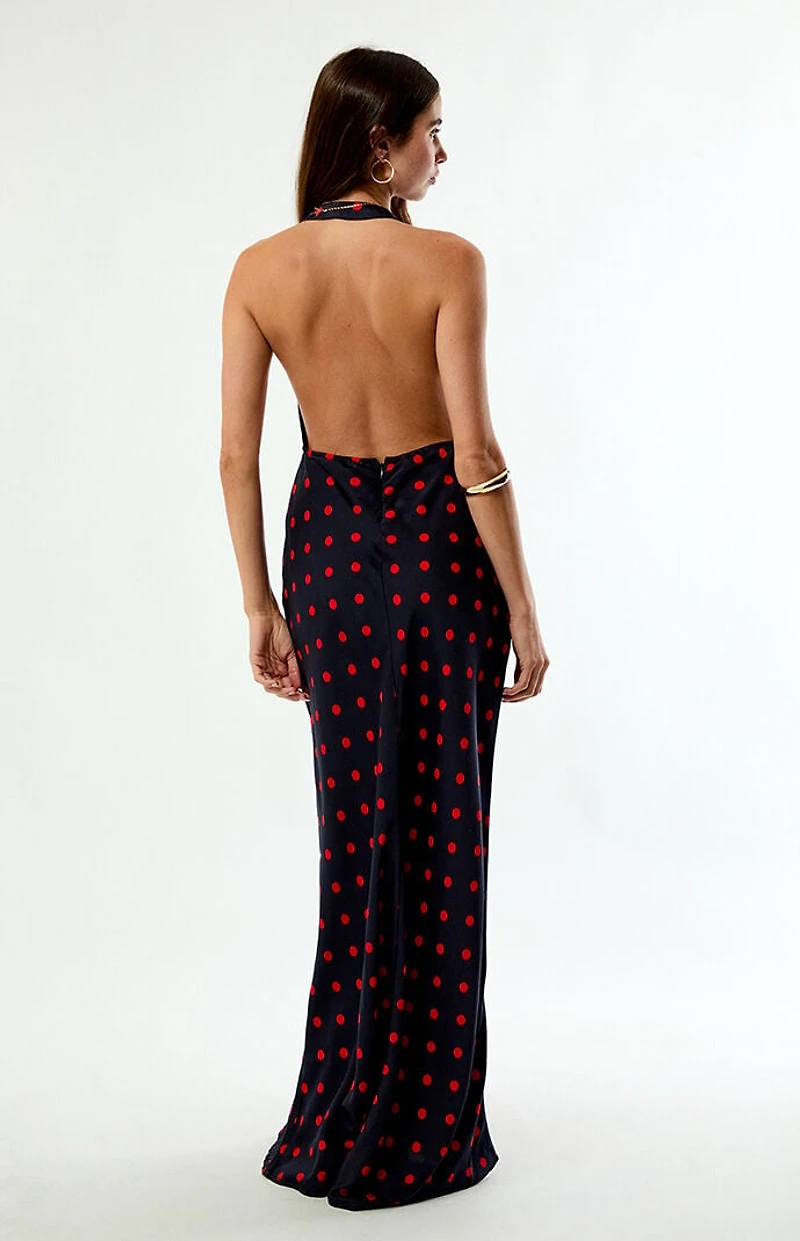 WEWOREWHAT Polka Dot Cowl Halter Maxi Dress