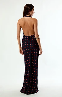 WEWOREWHAT Polka Dot Cowl Halter Maxi Dress