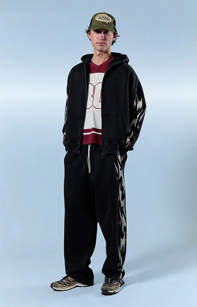 Pacsun Black Flame Star Fleece Baggy Sweatpants