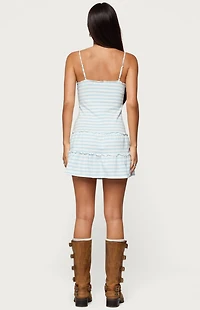 Edikted Tiered Ruffle Striped Mini Dress