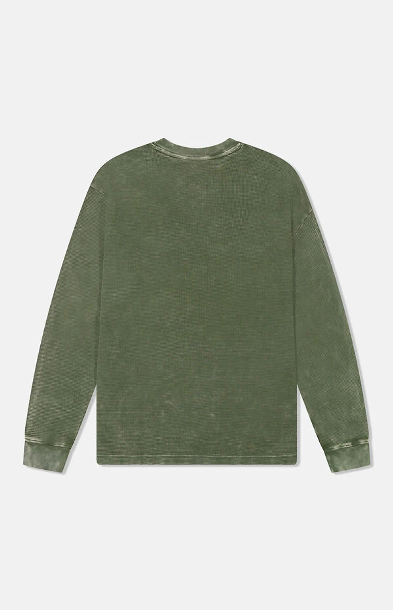 WeSC America Inc Olive Thermal Enzyme Washed Vertical Logo Long Sleeve T-Shirt