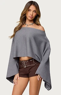 Edikted Sharla Off Shoulder Poncho Sweater