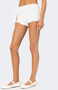 Edikted Lacey Ruffle Trim Fold Over Shorts