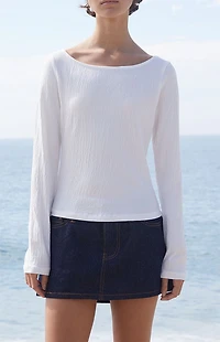 John Galt White Martha Crinkle Sweater