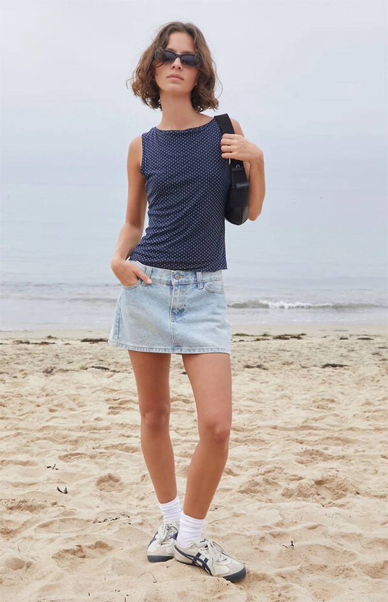 John Galt Blue Polka Dot High Neck Tank Top