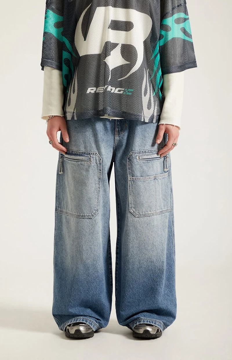 Pacsun Ryder Ultra Baggy Jeans Zippered Medium Blue