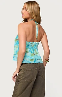Edikted Dragon Lily Layered Mesh Halter Top