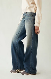 Pacsun Casey Low Rise Baggy Jeans Button Pocket Dark Blue Tinted