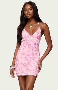Edikted Ayv Sequin Floral Backless Mini Dress