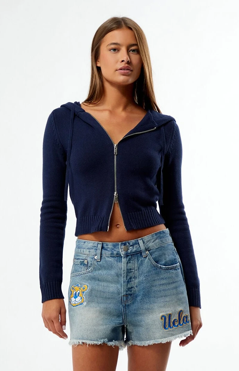 HYPE & VICE UCLA Bruins High Waisted Relaxed Patched Denim Shorts