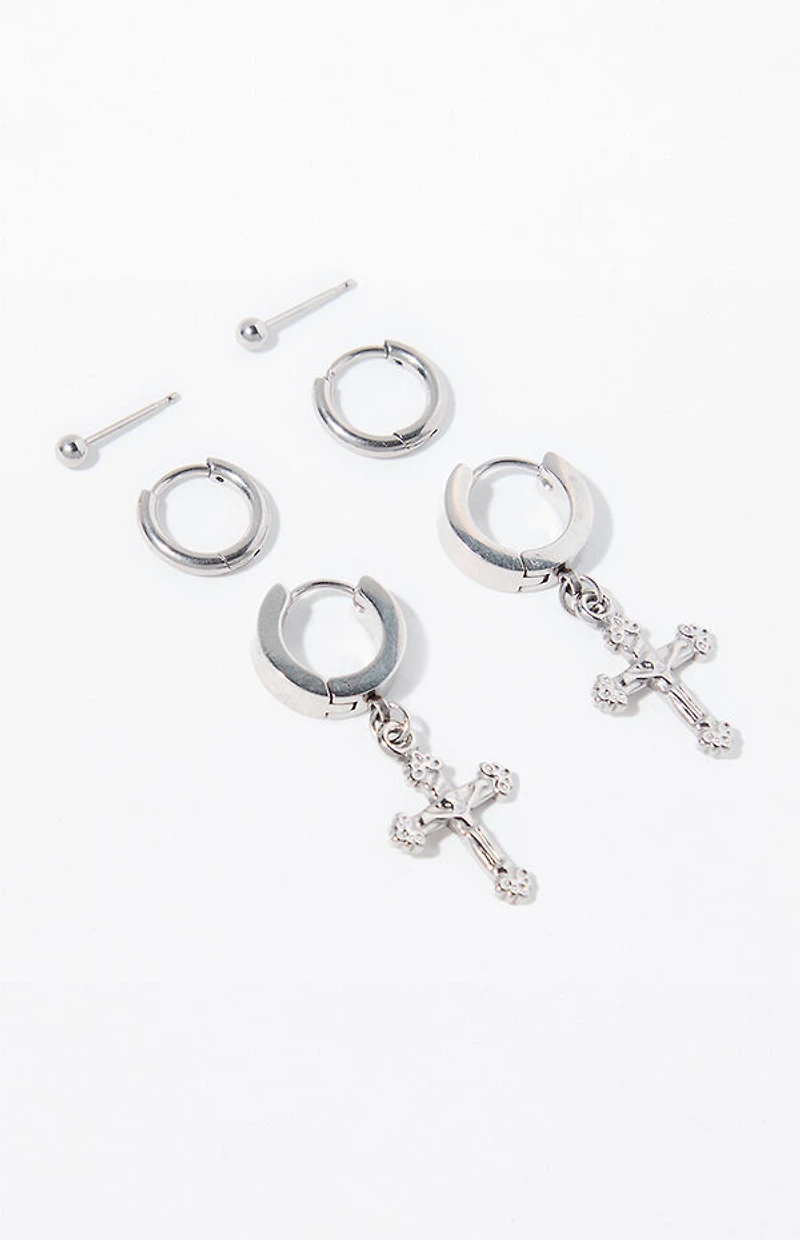 Pacsun 3 Pack Antique Silver Cross Earrings