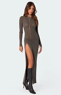 Edikted Glitter Mesh Slitted Maxi Dress