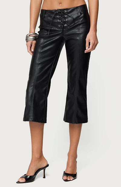 Edikted Lexy Faux Leather Flared Capri Pants