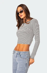 Edikted Striped Low Back Long Sleeve Top