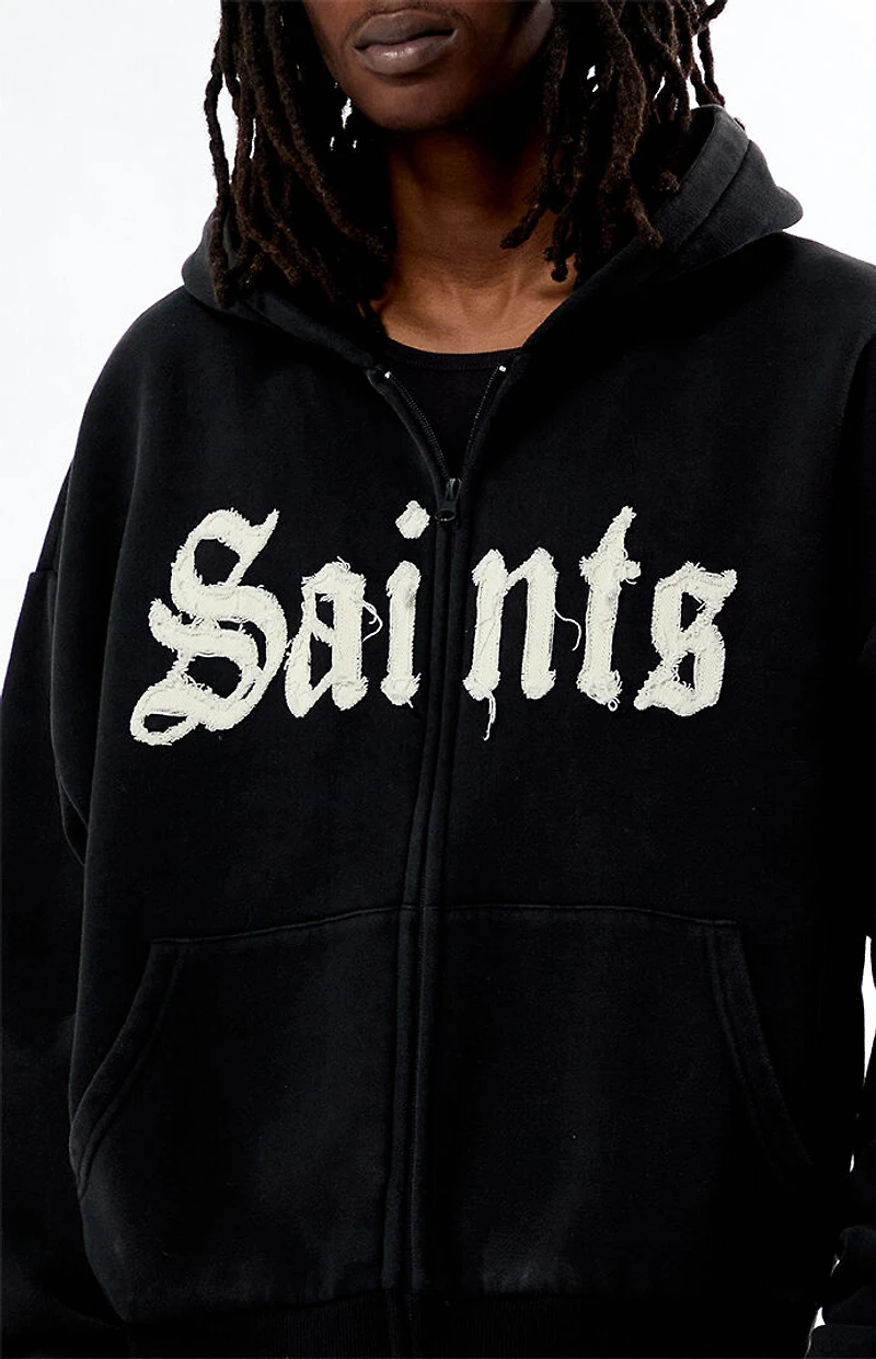 Pacsun Saints Raw Applique Cropped Full Zip Hoodie
