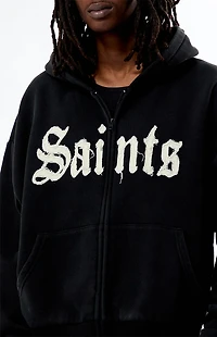 Pacsun Saints Raw Applique Cropped Full Zip Hoodie