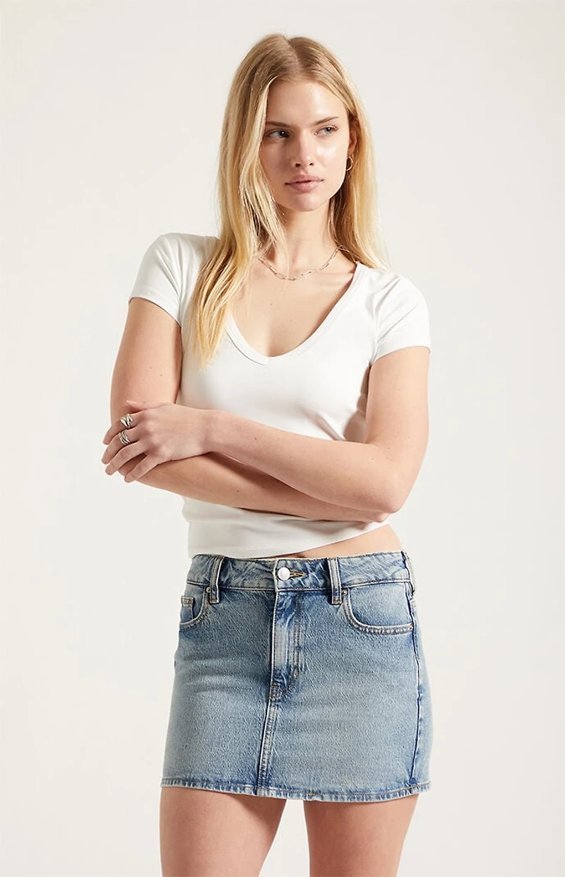 Pacsun Bella Stretch Medium Indigo Mid Rise Denim Mini Skirt