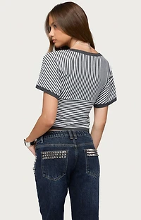 Edikted Primrosa Striped Flutter Top
