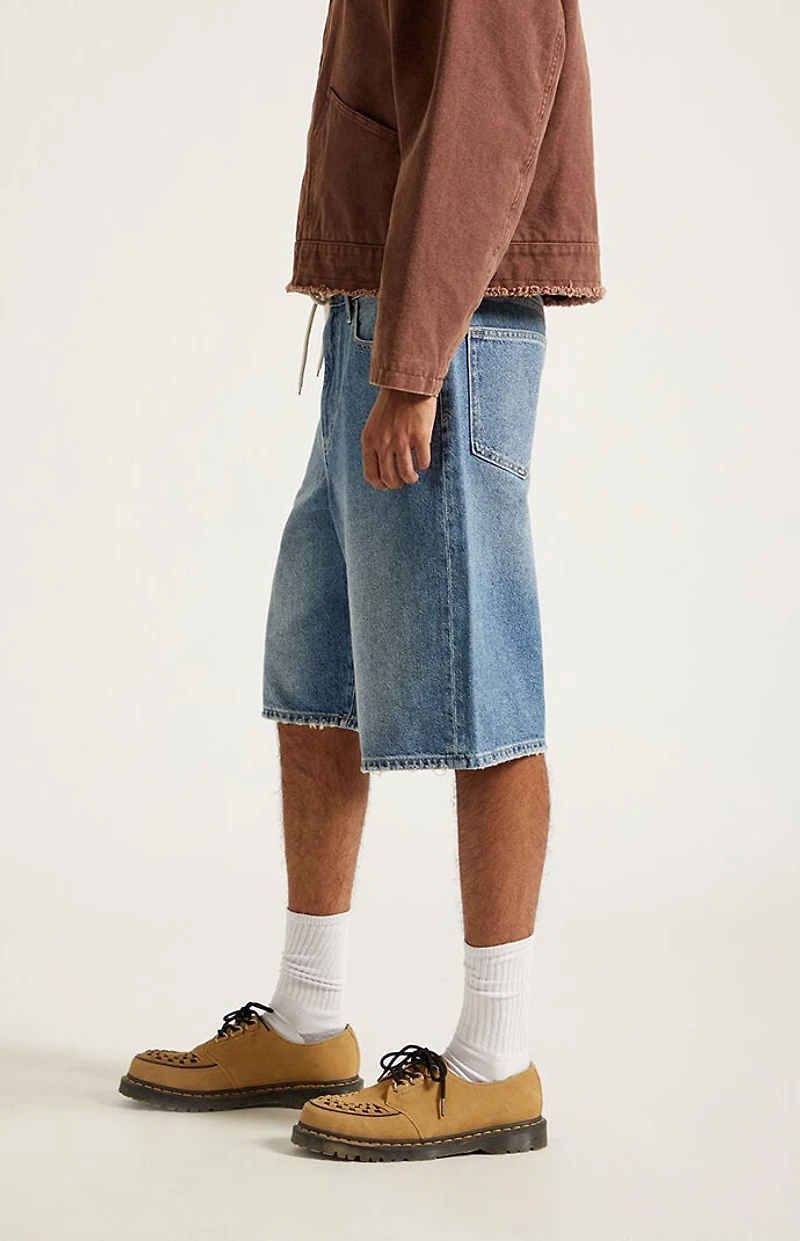 Pacsun Austin Extreme Baggy Denim Shorts Drawstring Medium Blue