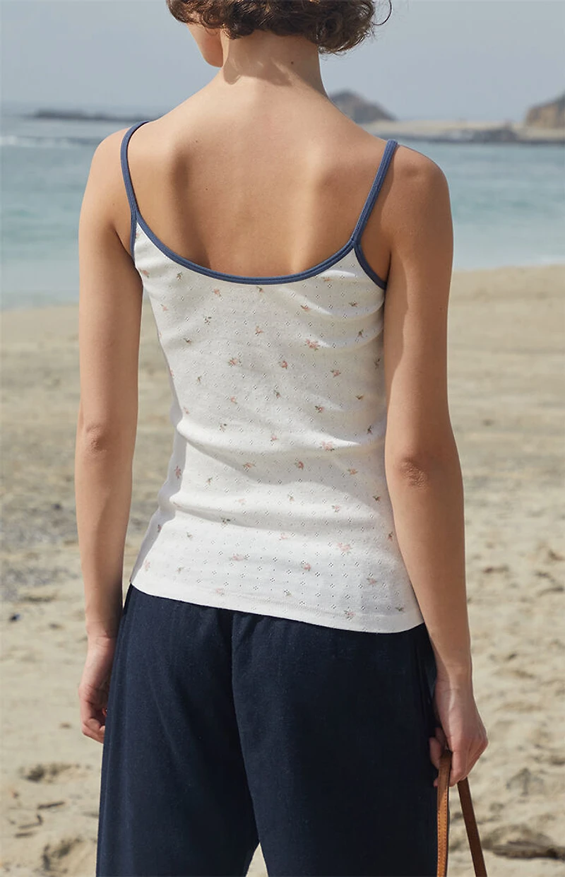 John Galt White Floral Pointelle Skylar Tank Top