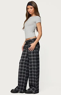 Edikted Kailani Plaid Low Rise Baggy Jeans