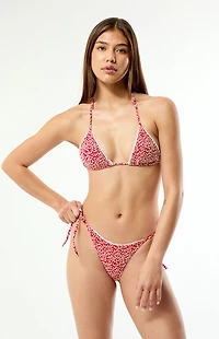 Pacsun Red Summer Textured Floral Side Tie Bikini Bottom