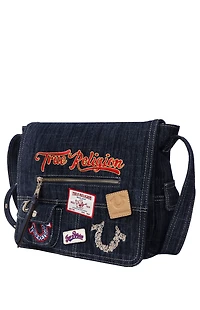 True Religion Dark Denim Multi Patch Messenger Bag