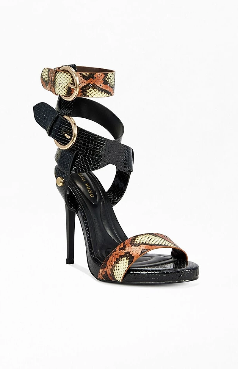 AZALEA WANG Women's Kadinsky Black Snake Stiletto Sandals