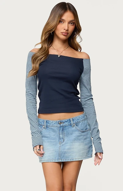 Edikted Rion Contrast Striped Off Shoulder Top