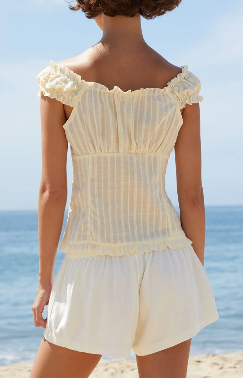 John Galt Yellow Embroiderd Elena Top