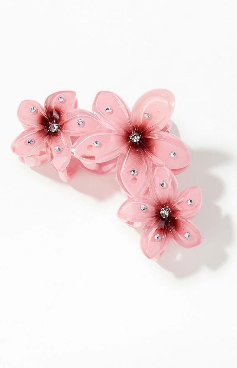 LA Hearts Mauve Plumeria Trio Rhinestone Hair Claw Clip
