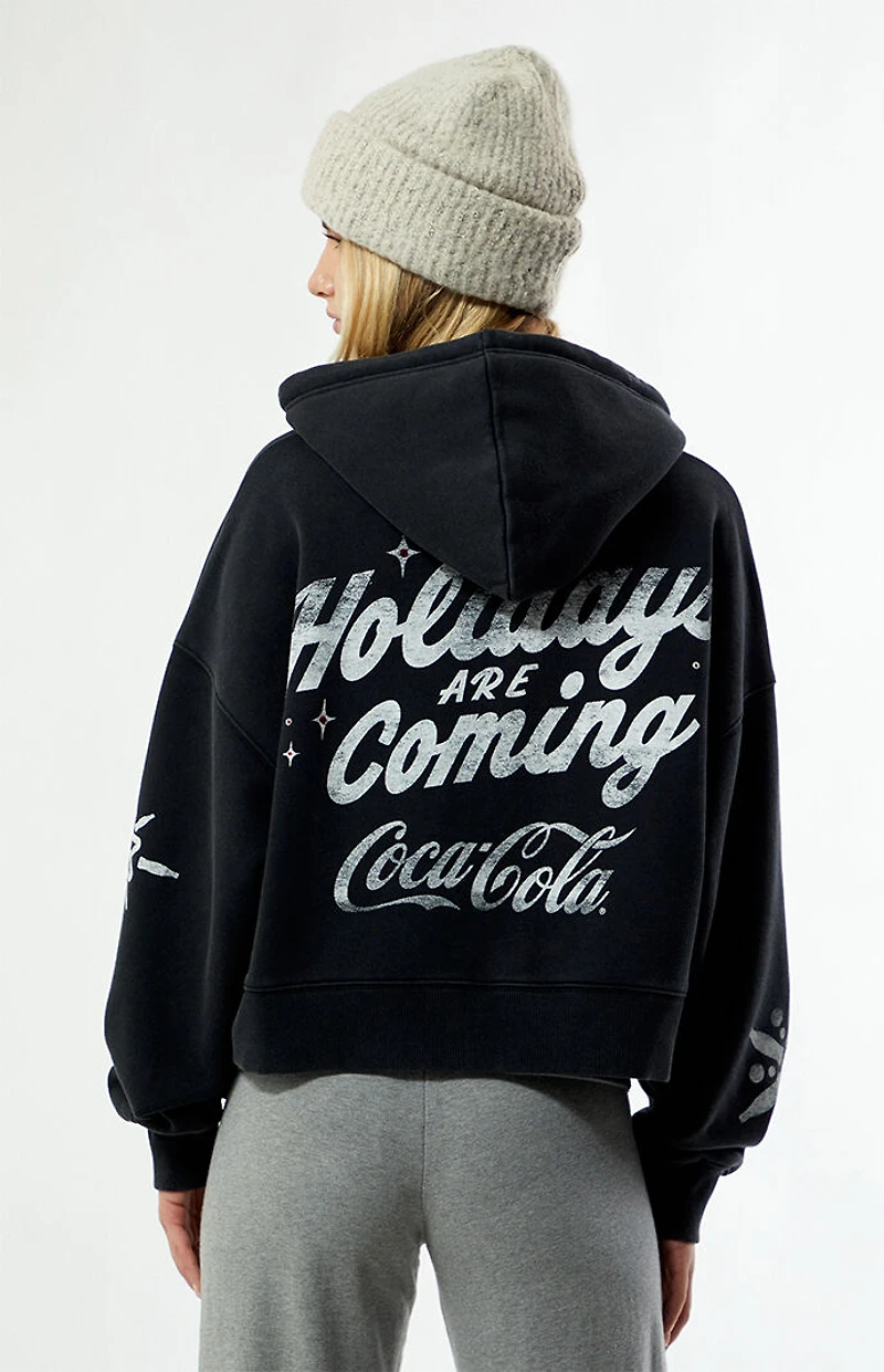 Coca Cola by Pacsun Holiday Snowflake Zip Up Cropped Hoodie