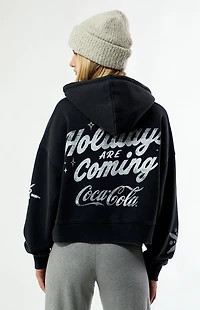 Coca Cola by Pacsun Holiday Snowflake Zip Up Cropped Hoodie