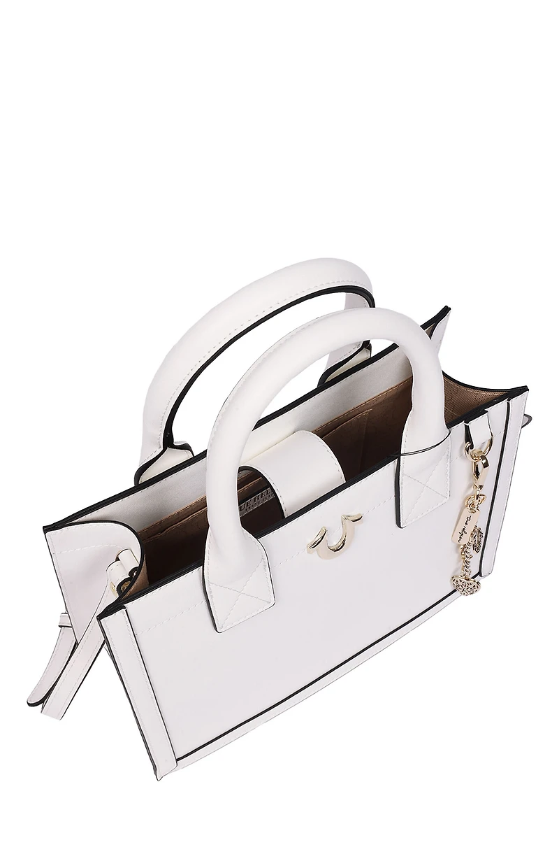 True Religion White Modern Edge Charm Tote Bag