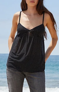John Galt Black Polka Dot Mesh Tank Top