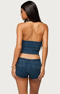 Edikted Sashe Button Up Denim Halter Top