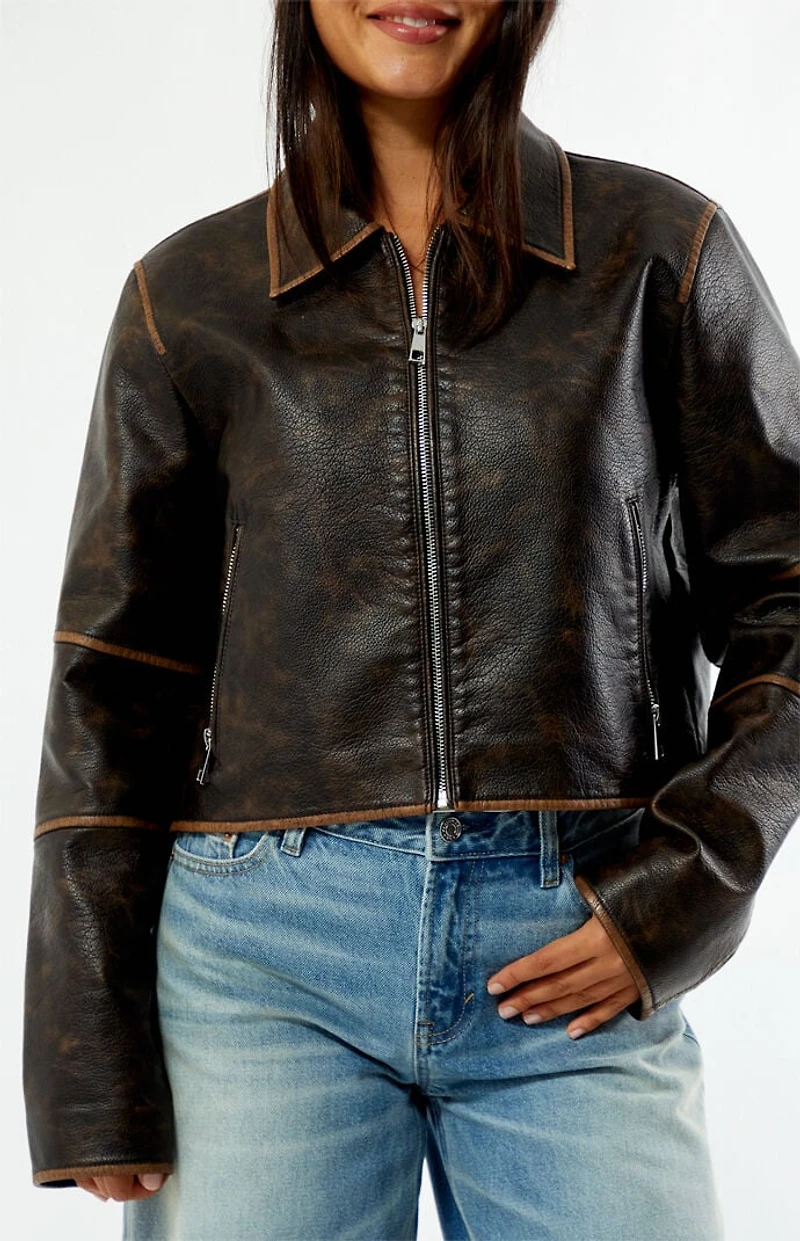 Pacsun Faux Leather Cropped Biker Jacket