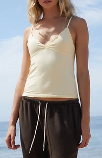 John Galt Yellow Tiffany Bow Lettuce Edge Tank Top