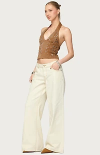 Edikted Contrast Stitch Low Rise Wide Leg Jeans