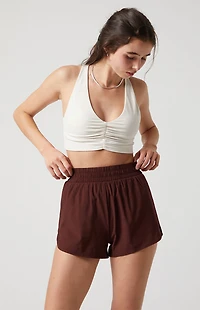 PAC 1980 Active Brown Piping Dolphin Hem Track Shorts