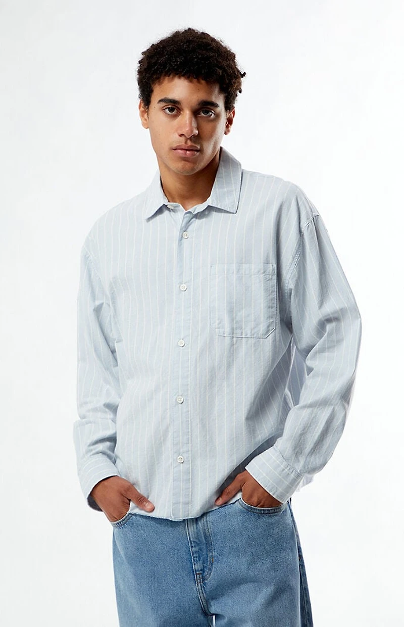 Pacsun Light Blue Striped Oxford Button Down Long Sleeve Shirt