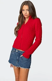 Edikted Ryn Zip Up Cable Knit Cardigan