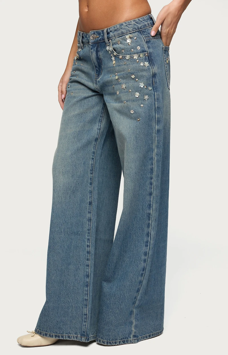 Edikted Mahlia Button Low Rise Baggy Jeans