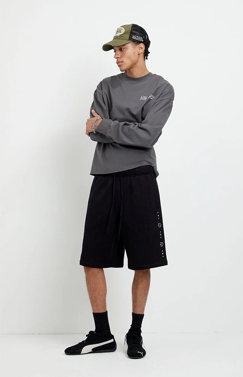 Pacsun Black Studded Fleece Baggy Sweat Shorts